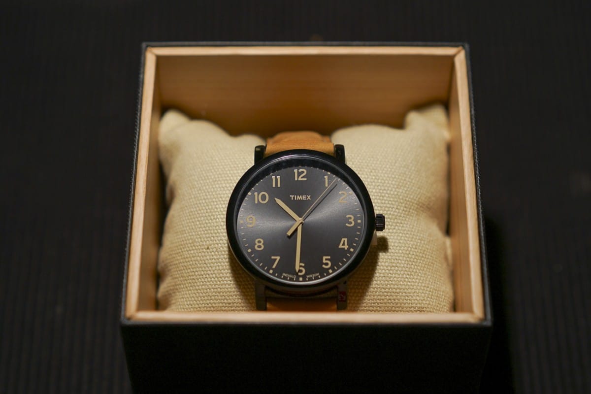 A clock that is on a table