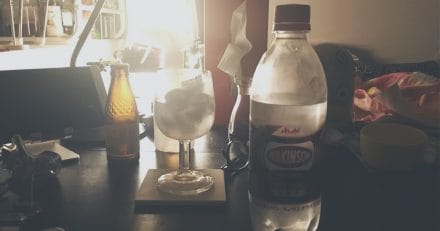 A glass of wine on a table